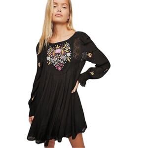 FREE PEOPLE Women's Black Mohave Moya Long Sleeve Mini Dress